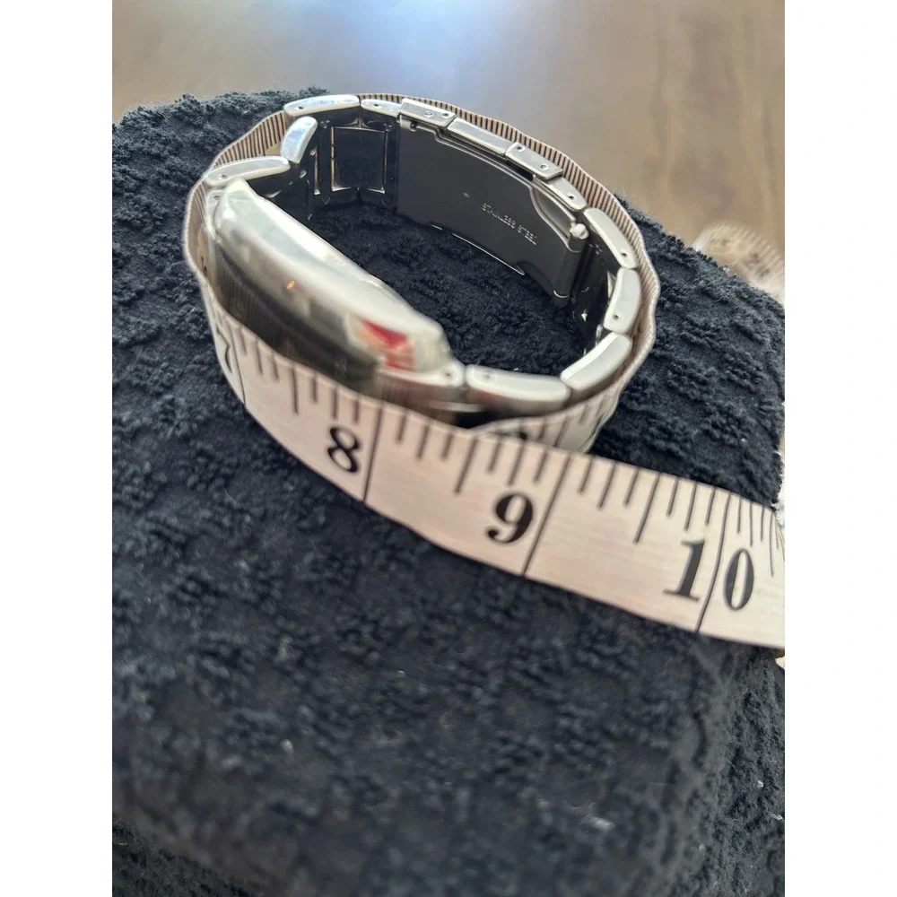 Fossil Mens Stainless Steel Rectangular Watch Black Dial FS-4029 Silver Tone